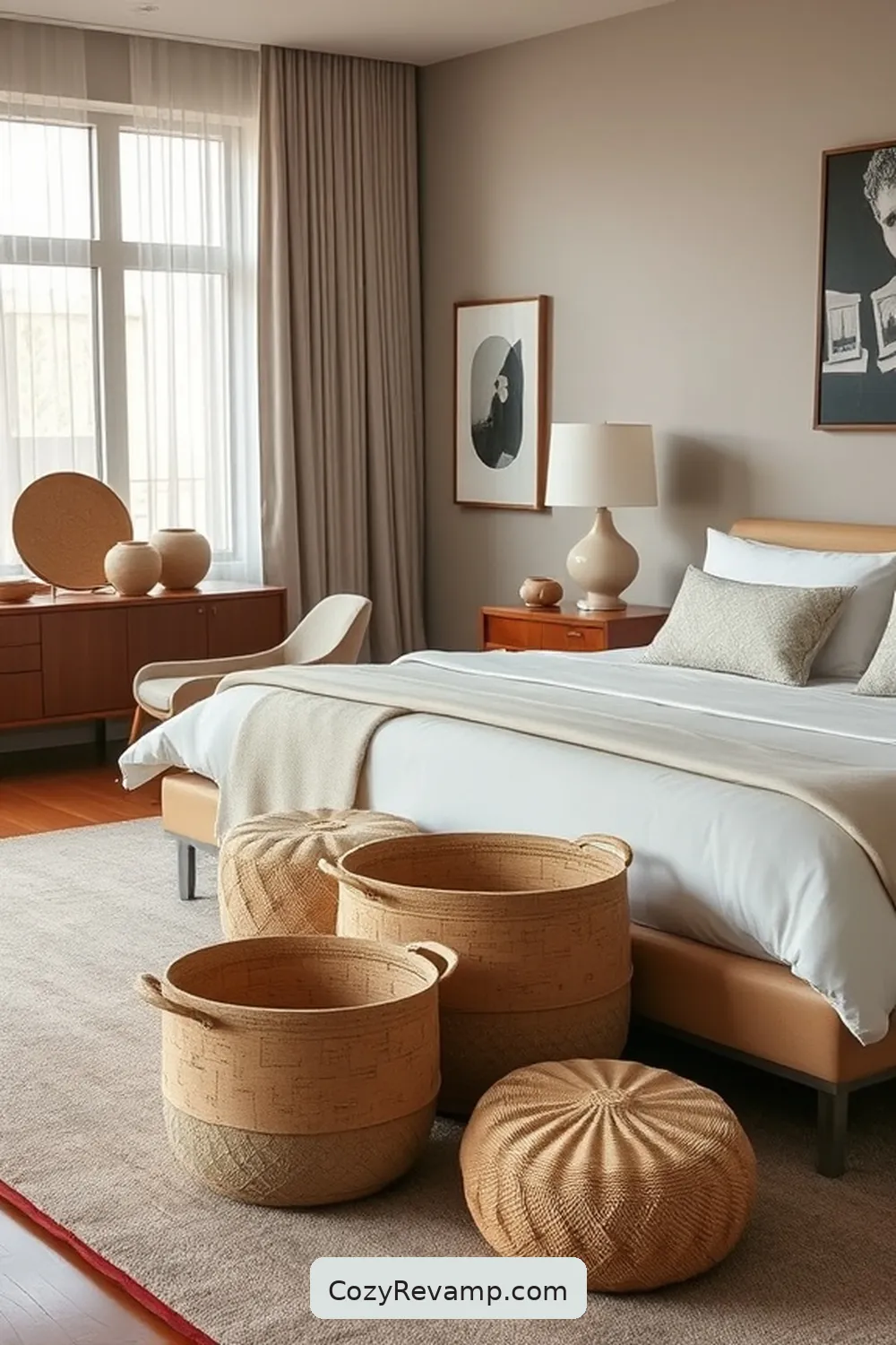 Cork Decorative Baskets for Enhance Your Mid-Century Modern Bedroom With Cork Material: 23 Ways
