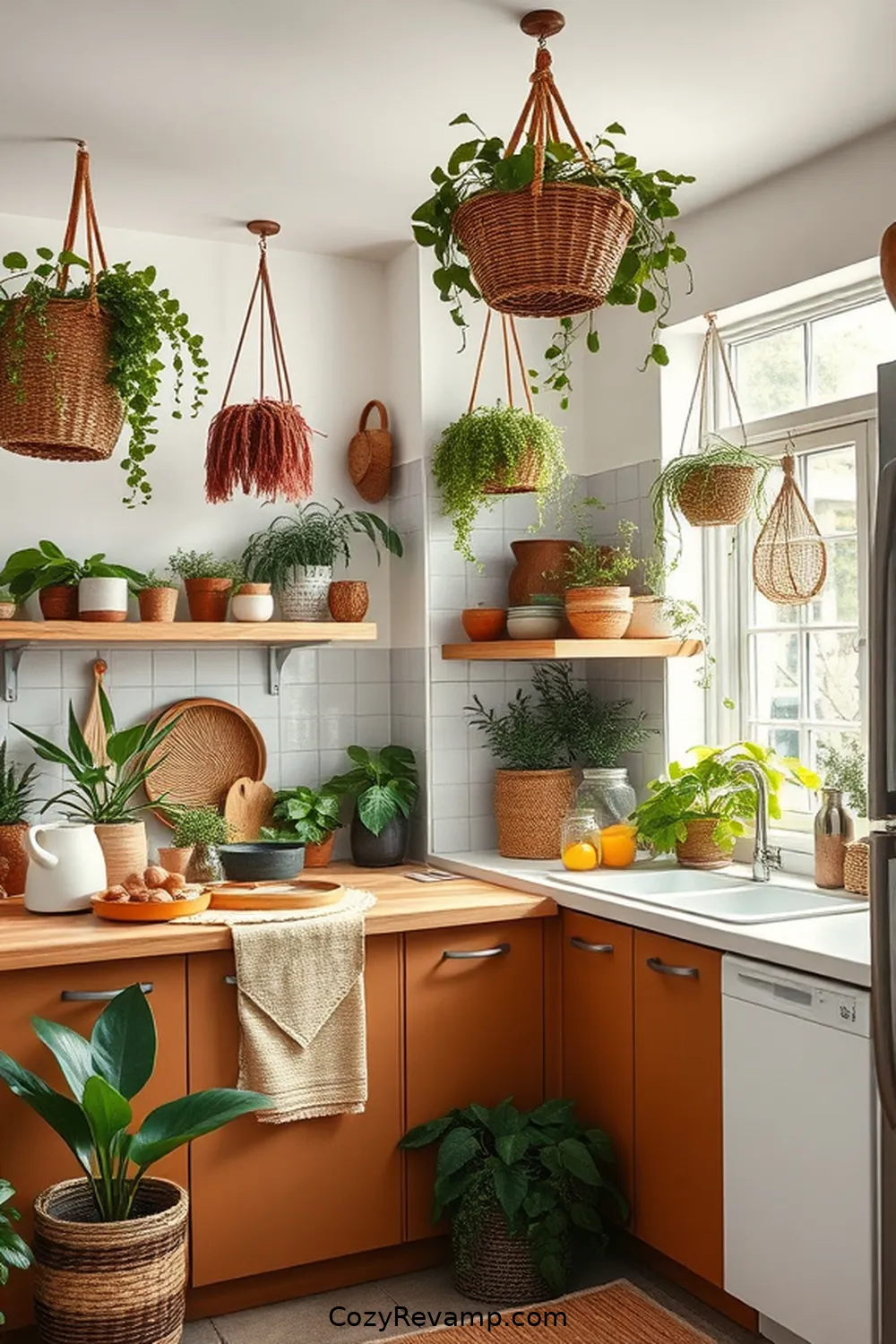 Integrating Greenery and Plants for Essential Elements for a Bohemian Kitchen With Natural Fibers