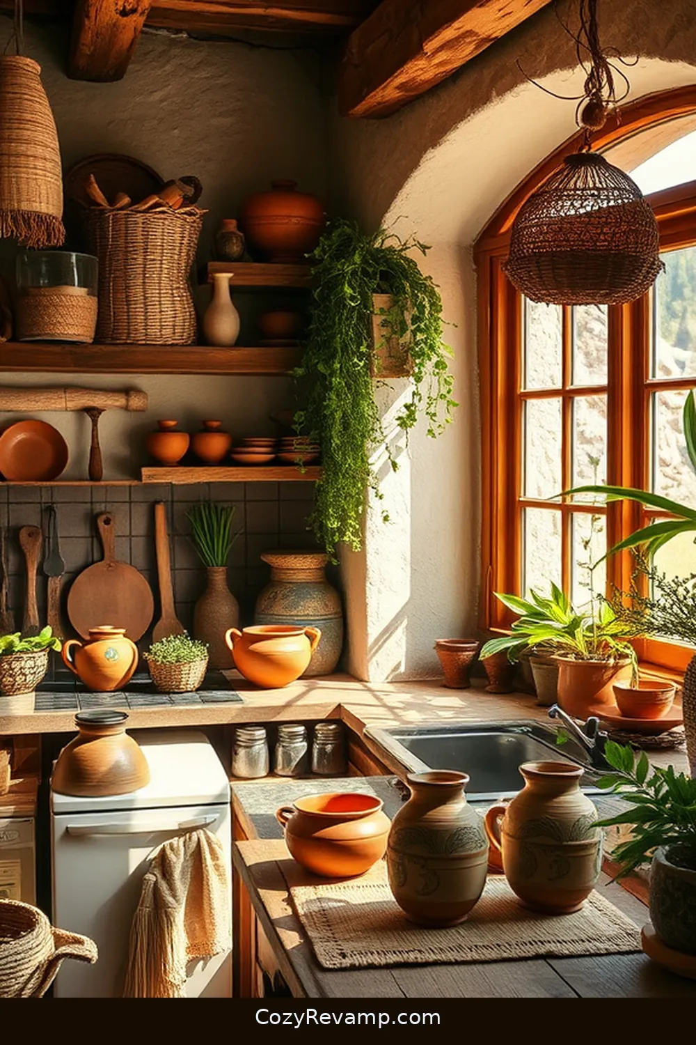 Utilizing Handcrafted Pottery for Essential Elements for a Bohemian Kitchen With Natural Fibers