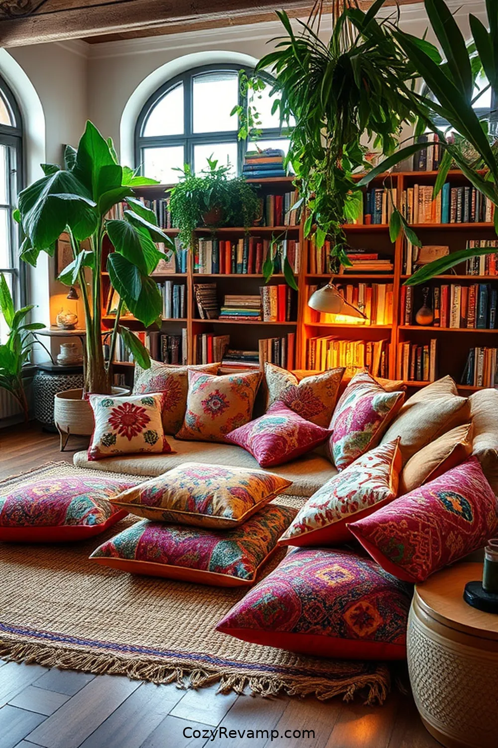 Cushions for Comfort and Style for Essential Elements for a Bohemian Library With Natural Fibers