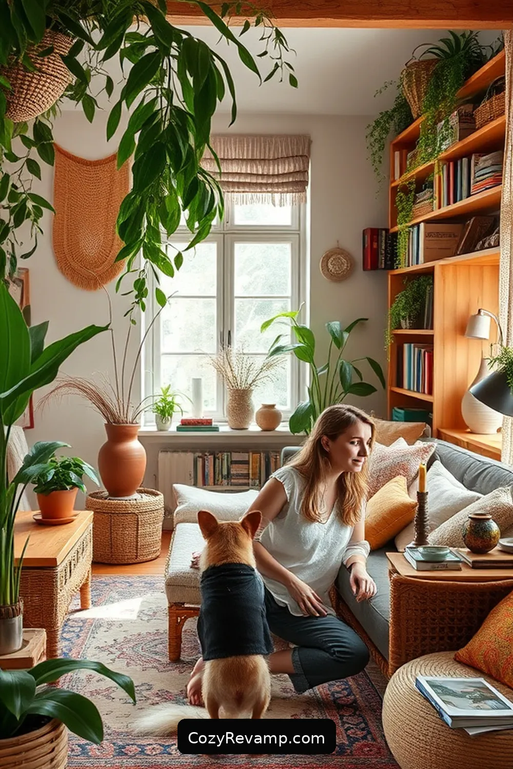 Incorporating Greenery for a Lush Look for Essential Elements for a Bohemian Library With Natural Fibers
