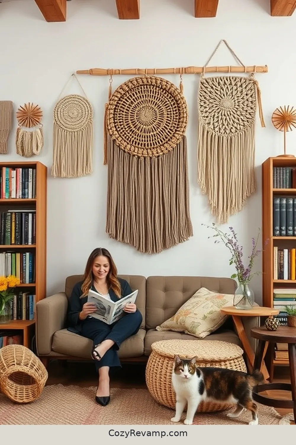 Wall Hangings That Tell a Story for Essential Elements for a Bohemian Library With Natural Fibers