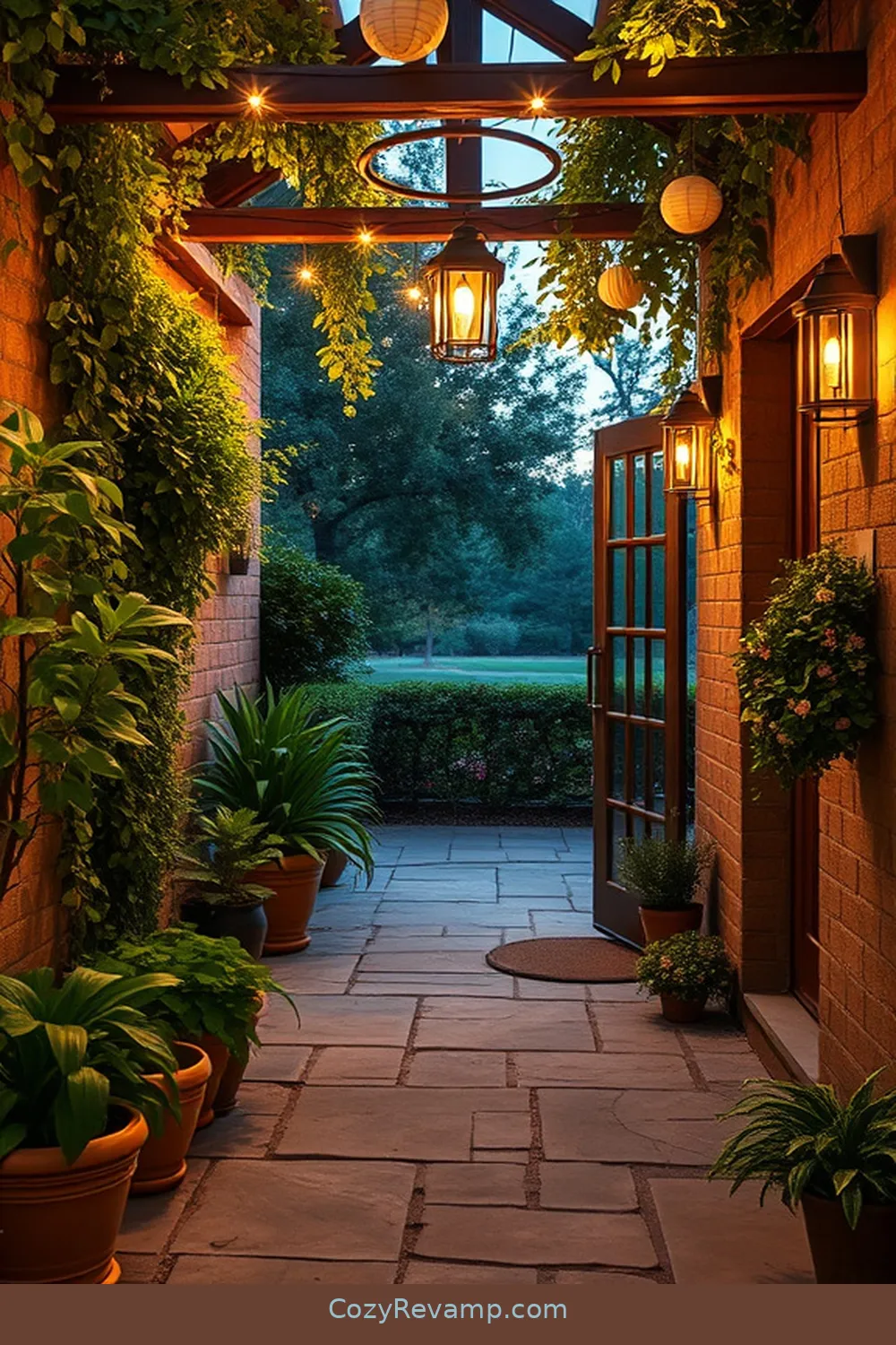 Incorporating Greenery and Plants for Essential Materials for a Rustic Entryway With Solar-Powered Lights