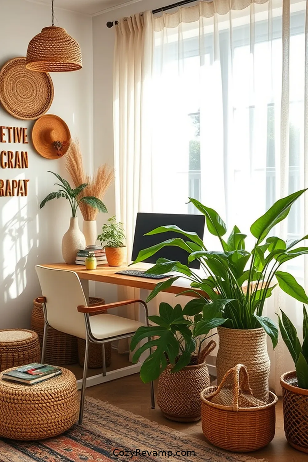 Bring in Plants for Freshness for How to Create a Bohemian Home Office With Natural Fiber Materials