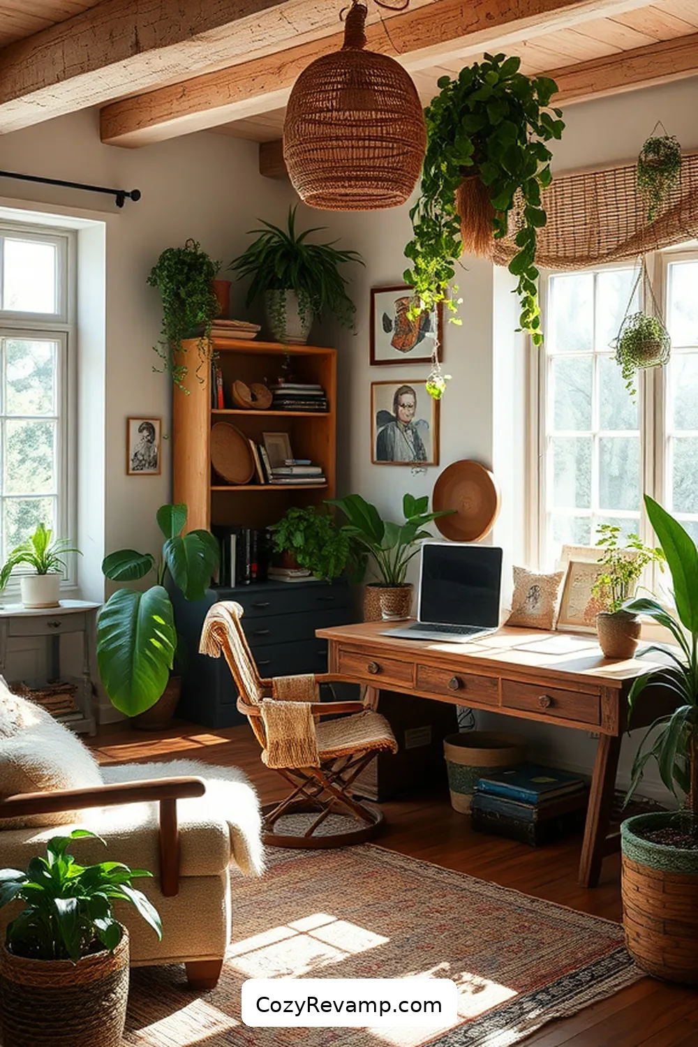 Include Vintage Finds for How to Create a Bohemian Home Office With Natural Fiber Materials