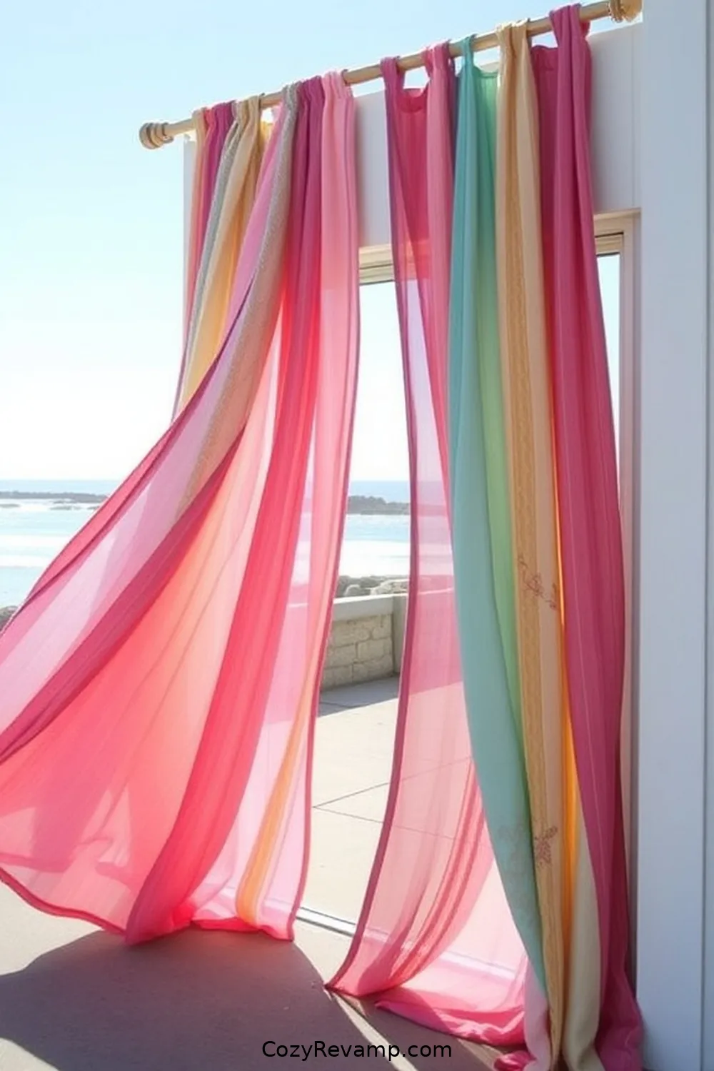 Making Beach-Inspired Curtains for How to Create a Coastal Garage With Upcycled Fabric Materials