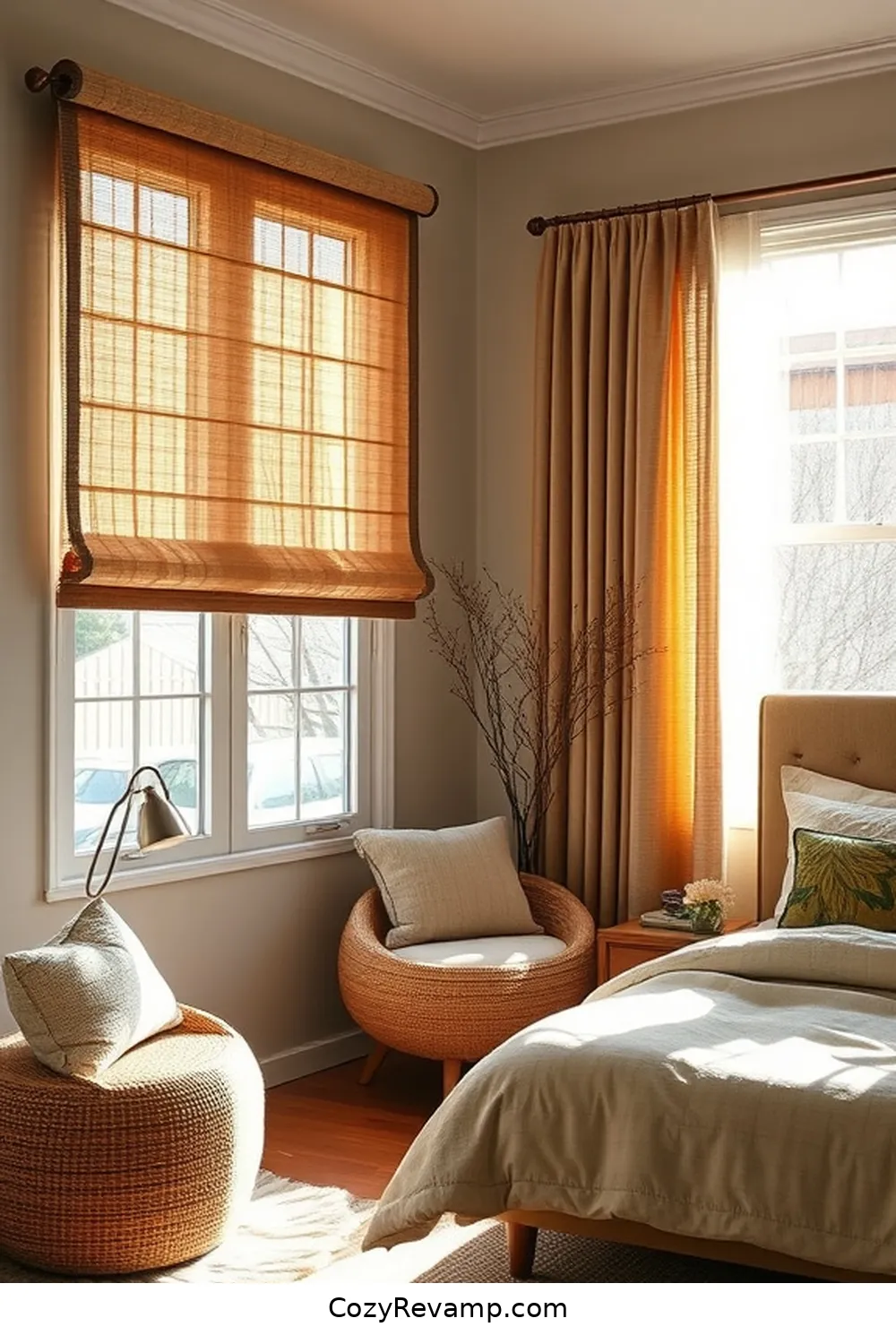 Adding Window Treatments With Sustainable Fabrics for How to Create a Mid-Century Modern Bedroom With Natural Fibers