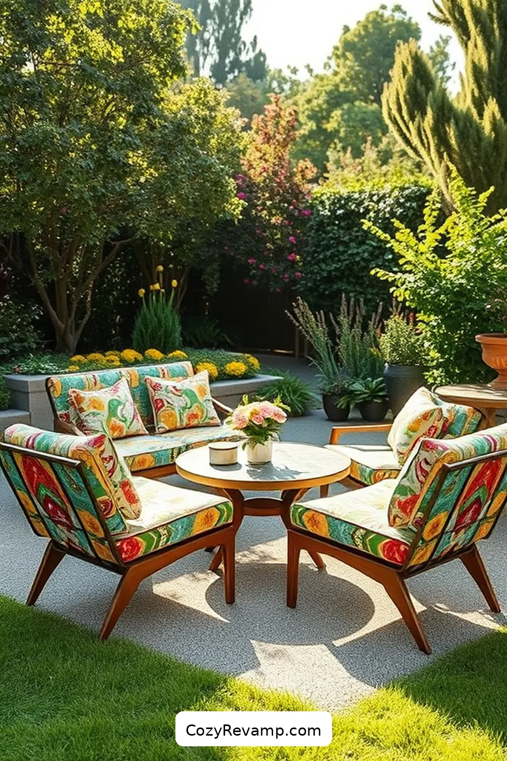 How to Create a Mid-Century Modern Outdoor Patio With Upcycled Fabric 3 Revamping Outdoor Furniture With Upholstery for How to Create a Mid-Century Modern Outdoor Patio With Upcycled Fabric