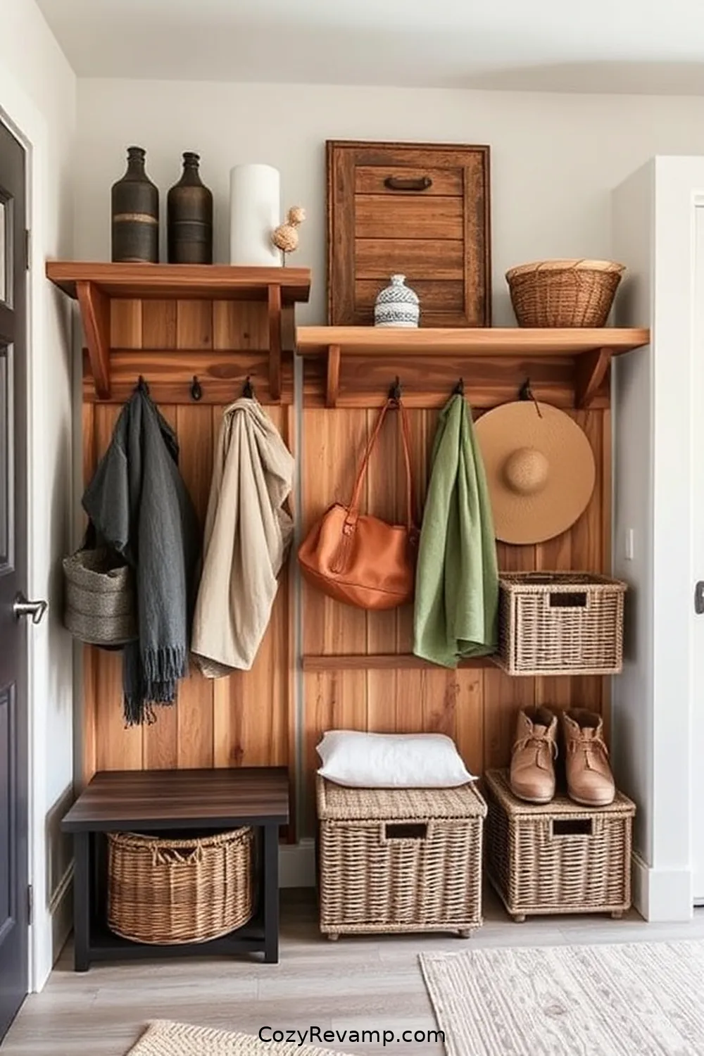 Adding Storage Solutions With Recycled Materials for How to Create a Modern Farmhouse Entryway With Recycled Wood Material