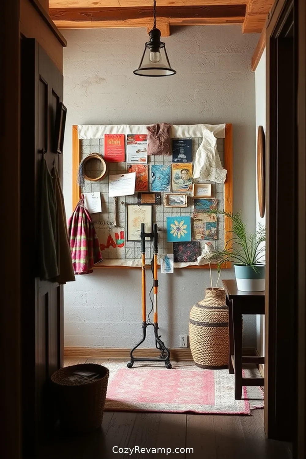 How to Create a Rustic Entryway With Upcycled Fabric Materials 3 DIY Fabric-Wrapped Bulletin Board for How to Create a Rustic Entryway With Upcycled Fabric Materials