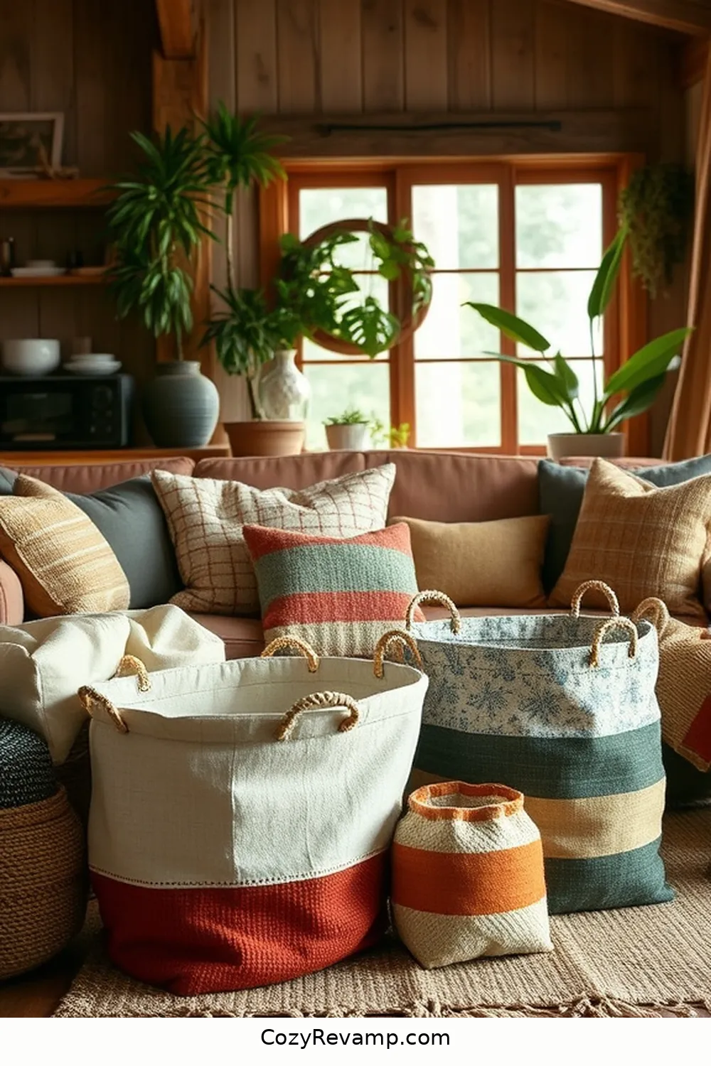 How to Create a Rustic Living Room With Upcycled Fabric Materials 13 Creating Fabric Baskets for Storage for How to Create a Rustic Living Room With Upcycled Fabric Materials