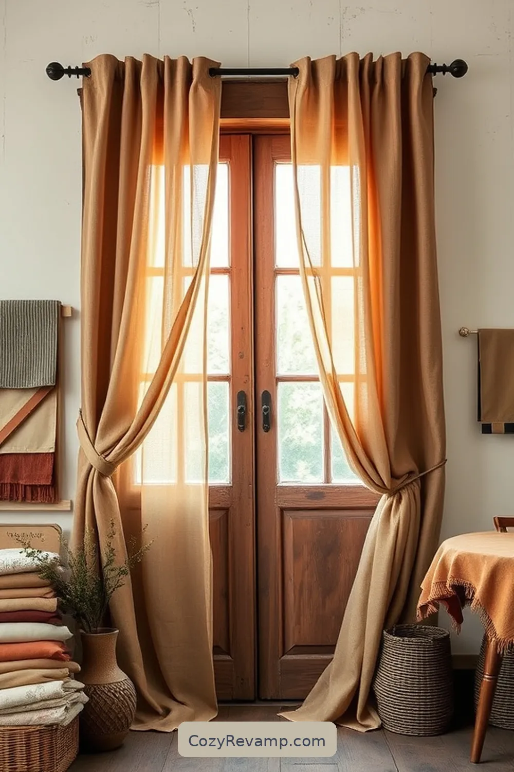 How to Create a Rustic Living Room With Upcycled Fabric Materials 11 Using Fabric for Window Treatments for How to Create a Rustic Living Room With Upcycled Fabric Materials