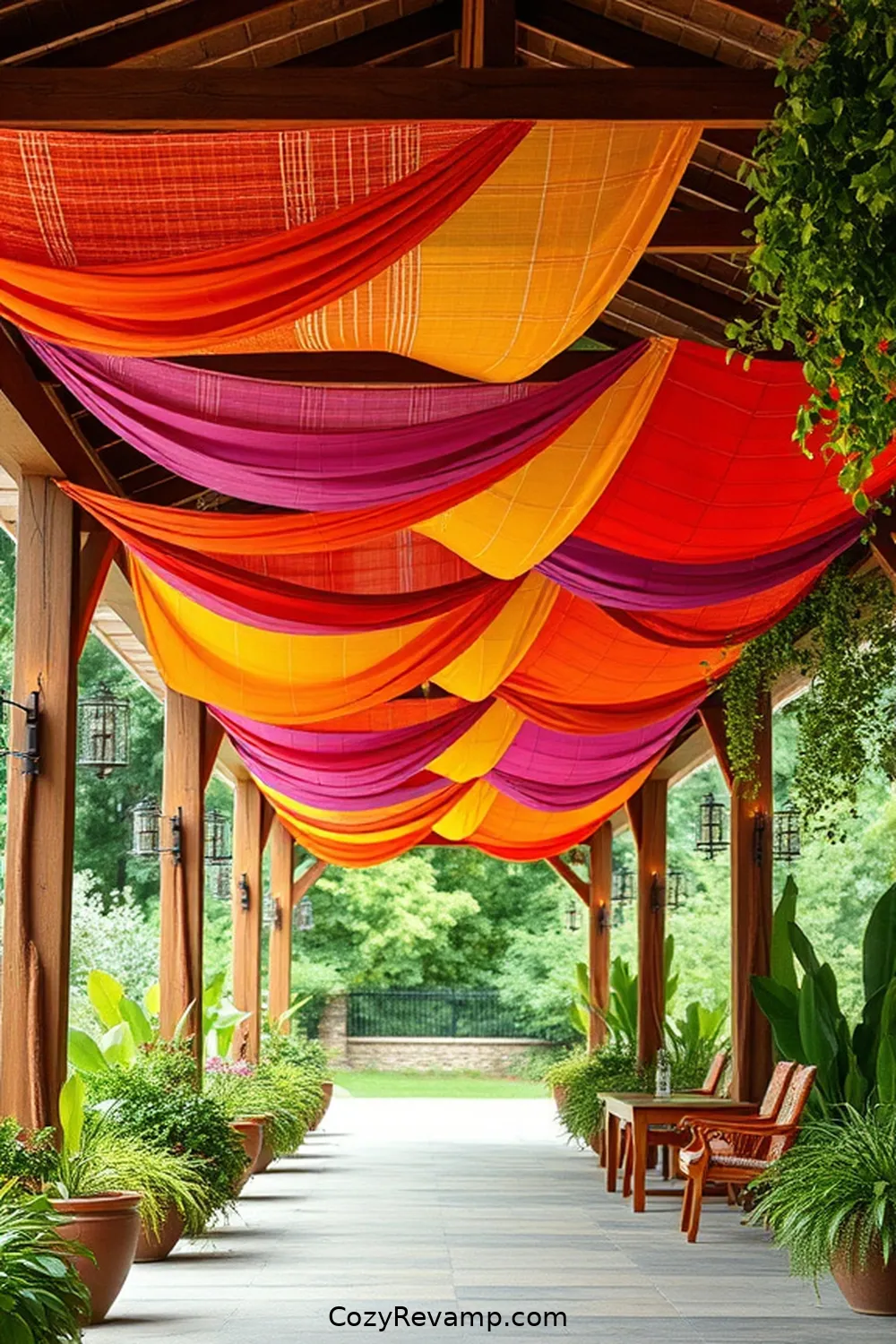 Creating Fabric Canopies and Shade Structures for How to Create a Rustic Outdoor Patio With Upcycled Fabric Material