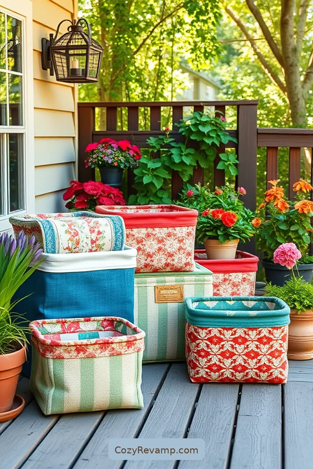 Making Functional Accessories: Storage Bins and More for How to Create a Rustic Outdoor Patio With Upcycled Fabric Material