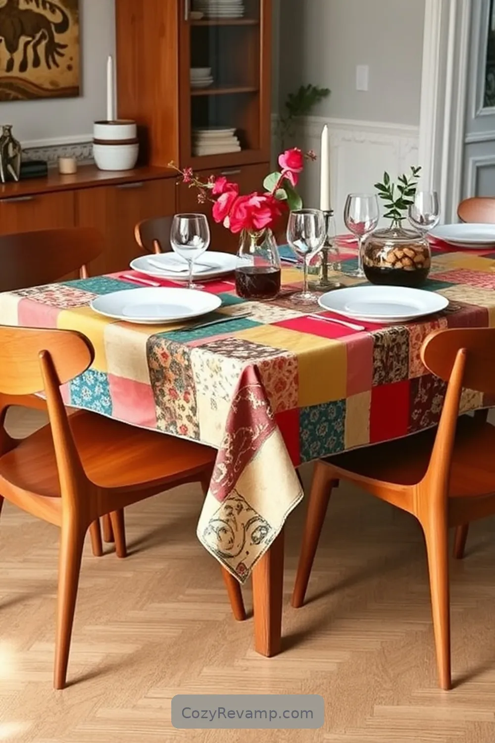 How to Style a Mid-Century Modern Dining Room With Upcycled Fabrics 4 Creating a Statement Tablecloth From Reclaimed Fabrics for How to Style a Mid-Century Modern Dining Room With Upcycled Fabrics