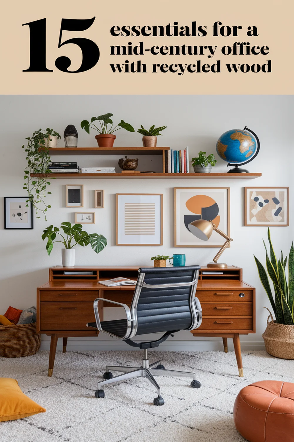 Image for: 15 Essentials for a Mid-Century Modern Home Office With Recycled Wood Materials