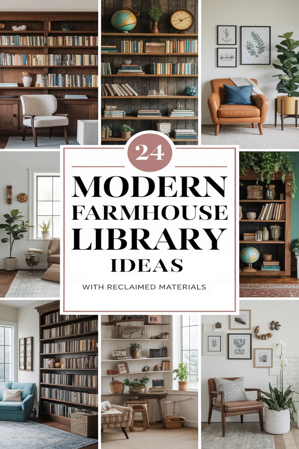 Image for: 24 Inspiring Ideas for a Modern Farmhouse Library With Reclaimed Materials